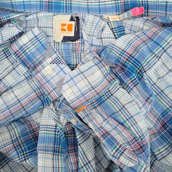 Hugo Boss Orange Shirt Plaid Long Sleeve Button Up Mens Extra Large Slim Pockets - Picture 2 of 3